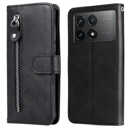 For Xiaomi Redmi K70E 5G / Poco X6 Pro 5G Magnetic Case PU Leather Zipper Pocket Phone Wallet Cover
