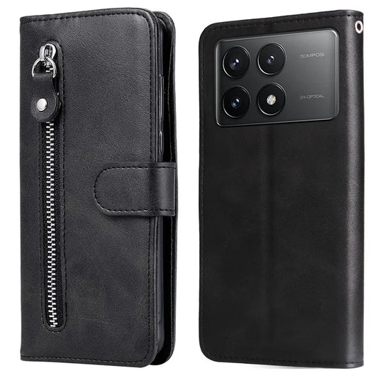 For Xiaomi Redmi K70E 5G / Poco X6 Pro 5G Magnetic Case PU Leather Zipper Pocket Phone Wallet Cover