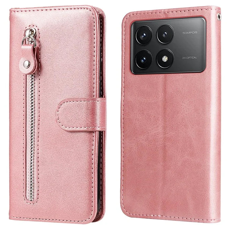 For Xiaomi Redmi K70E 5G / Poco X6 Pro 5G Magnetic Case PU Leather Zipper Pocket Phone Wallet Cover