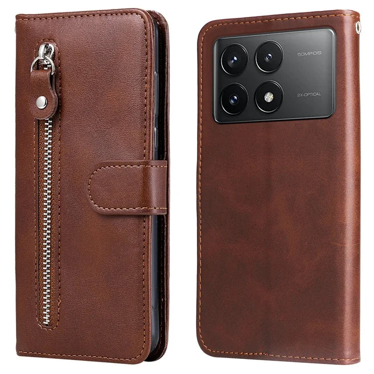 For Xiaomi Redmi K70E 5G / Poco X6 Pro 5G Magnetic Case PU Leather Zipper Pocket Phone Wallet Cover
