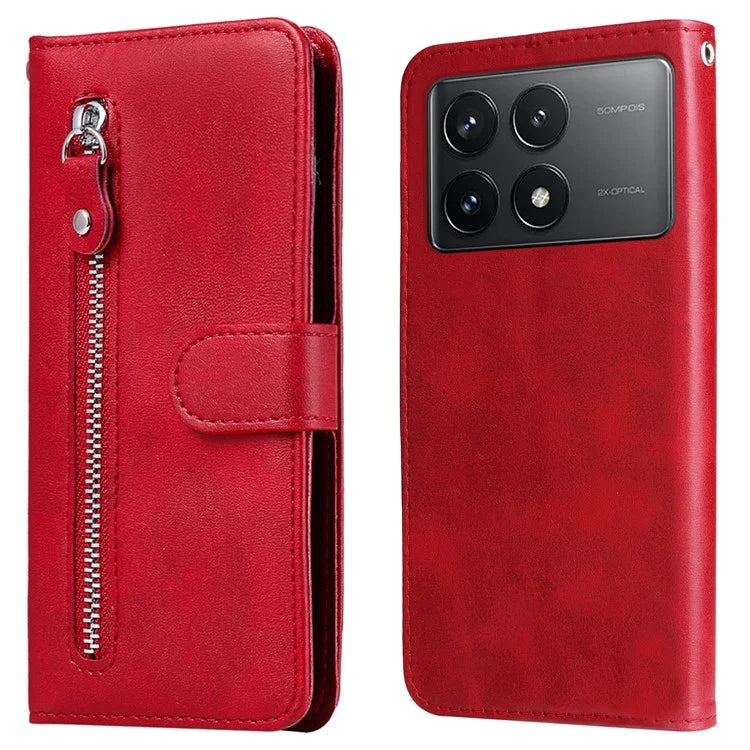 For Xiaomi Redmi K70E 5G / Poco X6 Pro 5G Magnetic Case PU Leather Zipper Pocket Phone Wallet Cover