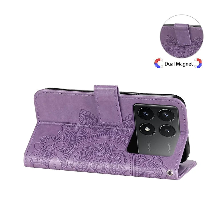 For Xiaomi Redmi K70E 5G / Poco X6 Pro 5G Case Flip Cover Flower PU Leather Wrist Strap Phone Shell