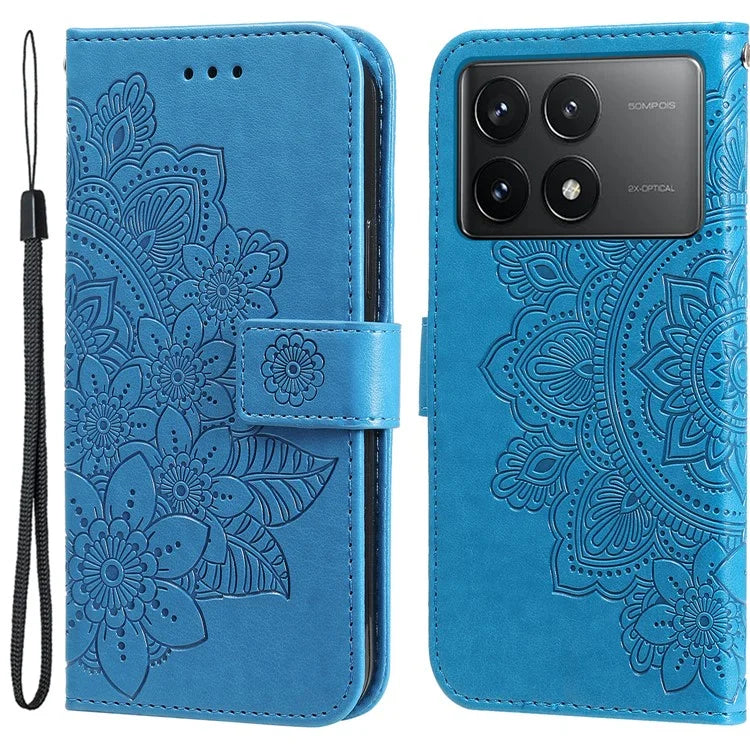 For Xiaomi Redmi K70E 5G / Poco X6 Pro 5G Case Flip Cover Flower PU Leather Wrist Strap Phone Shell