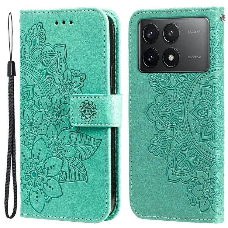For Xiaomi Redmi K70E 5G / Poco X6 Pro 5G Case Flip Cover Flower PU Leather Wrist Strap Phone Shell