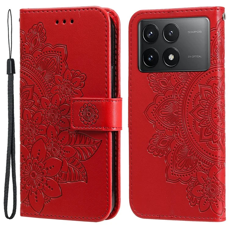For Xiaomi Redmi K70E 5G / Poco X6 Pro 5G Case Flip Cover Flower PU Leather Wrist Strap Phone Shell