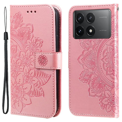 For Xiaomi Redmi K70E 5G / Poco X6 Pro 5G Case Flip Cover Flower PU Leather Wrist Strap Phone Shell