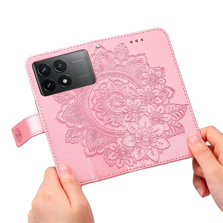 For Xiaomi Redmi K70E 5G / Poco X6 Pro 5G Case Flip Cover Flower PU Leather Wrist Strap Phone Shell