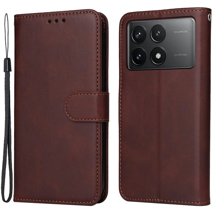 For Xiaomi Redmi K70E 5G / Poco X6 Pro 5G Wallet Phone Case Wrist Strap Leather Phone Cover with Stand