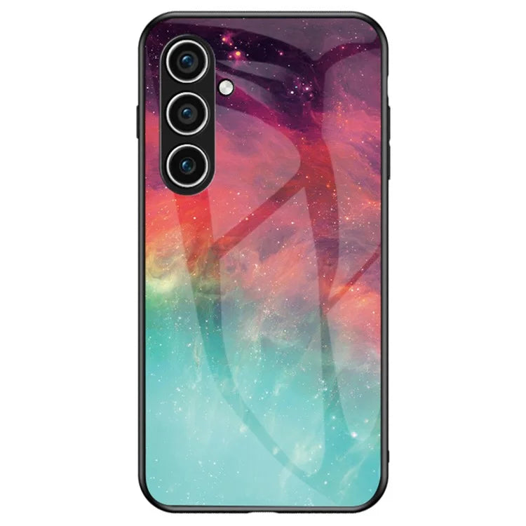 For Samsung Galaxy S24 Cell Phone Case Tempered Glass+PC+TPU Starry Sky Pattern Shell