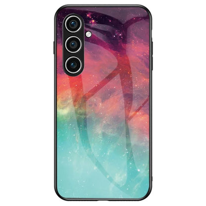 For Samsung Galaxy S24 Cell Phone Case Tempered Glass+PC+TPU Starry Sky Pattern Shell