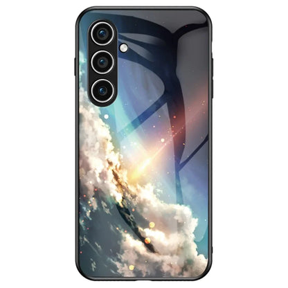 For Samsung Galaxy S24 Cell Phone Case Tempered Glass+PC+TPU Starry Sky Pattern Shell