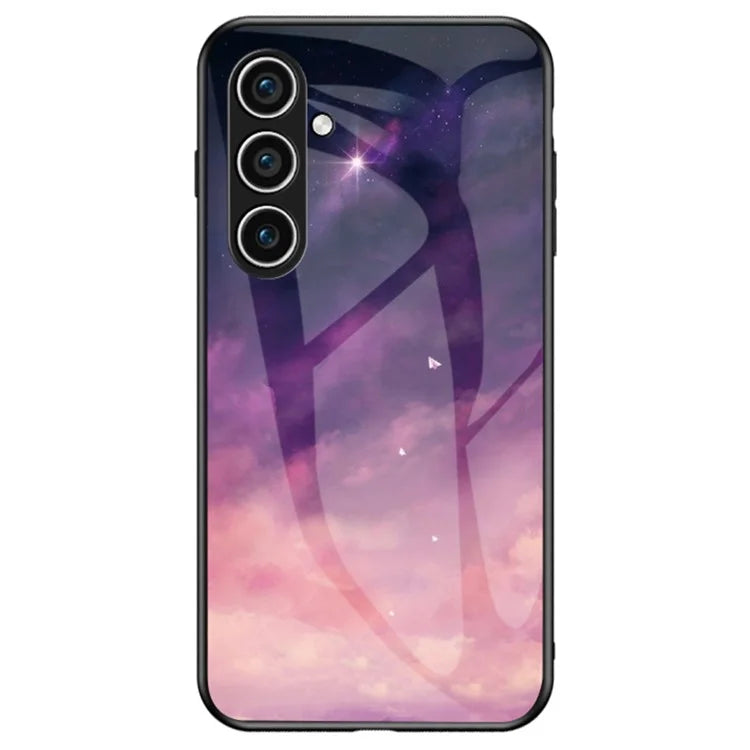 For Samsung Galaxy S24 Cell Phone Case Tempered Glass+PC+TPU Starry Sky Pattern Shell
