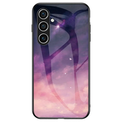 For Samsung Galaxy S24 Cell Phone Case Tempered Glass+PC+TPU Starry Sky Pattern Shell