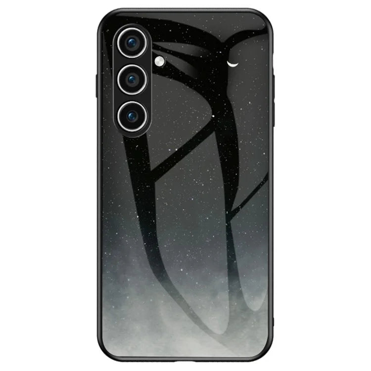 For Samsung Galaxy S24 Cell Phone Case Tempered Glass+PC+TPU Starry Sky Pattern Shell