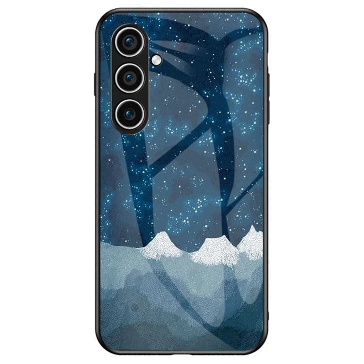 For Samsung Galaxy S24 Cell Phone Case Tempered Glass+PC+TPU Starry Sky Pattern Shell