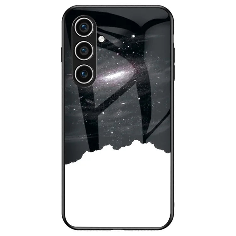 For Samsung Galaxy S24 Cell Phone Case Tempered Glass+PC+TPU Starry Sky Pattern Shell