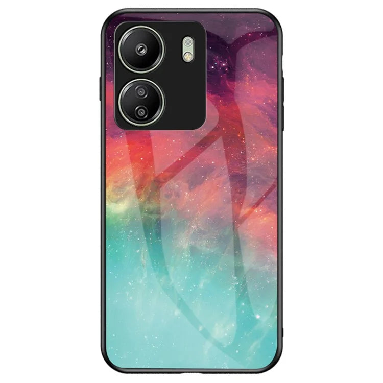 For Xiaomi Redmi 13C 4G / Poco C65 4G Case Tempered Glass+PC+TPU Back Cover with Starry Sky Pattern