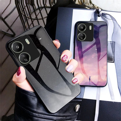 For Xiaomi Redmi 13C 4G / Poco C65 4G Case Tempered Glass+PC+TPU Back Cover with Starry Sky Pattern