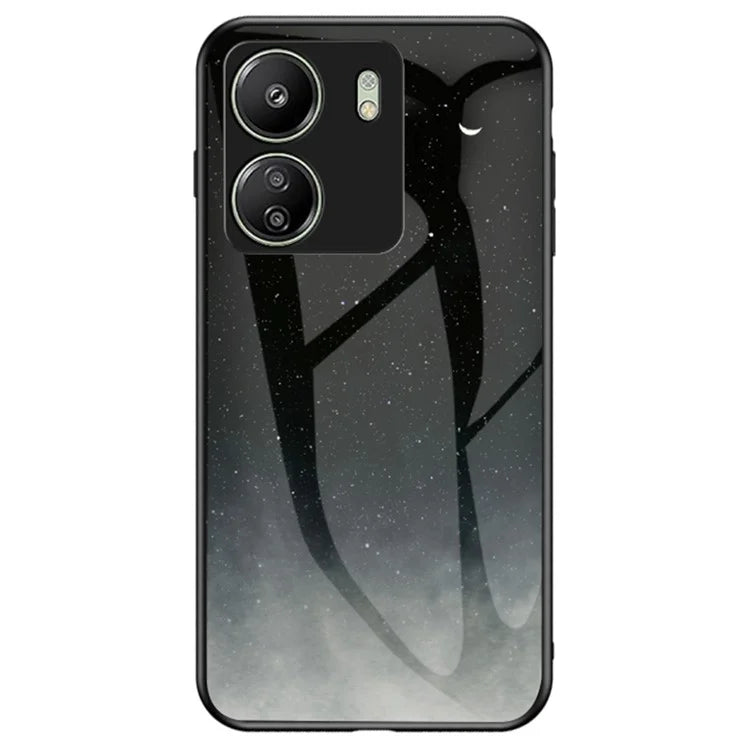For Xiaomi Redmi 13C 4G / Poco C65 4G Case Tempered Glass+PC+TPU Back Cover with Starry Sky Pattern