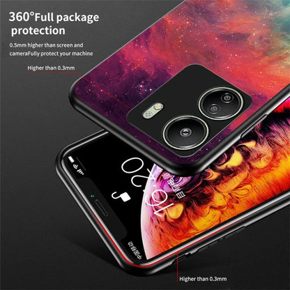 For Xiaomi Redmi 13C 4G / Poco C65 4G Case Tempered Glass+PC+TPU Back Cover with Starry Sky Pattern