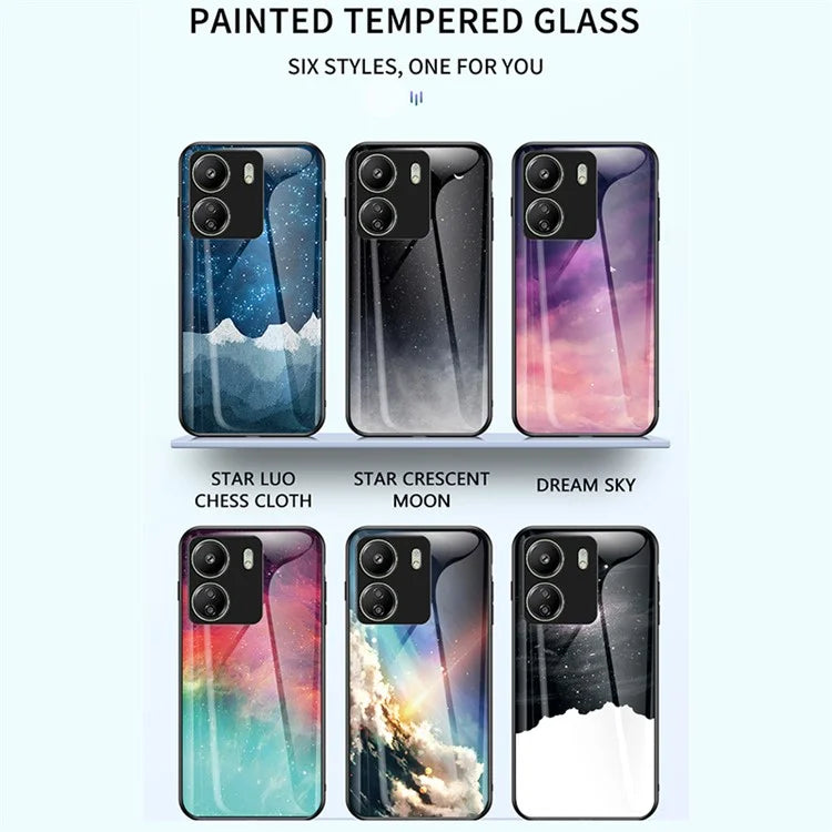 For Xiaomi Redmi 13C 4G / Poco C65 4G Case Tempered Glass+PC+TPU Back Cover with Starry Sky Pattern