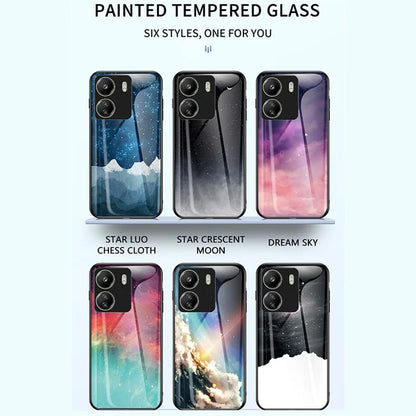 For Xiaomi Redmi 13C 4G / Poco C65 4G Case Tempered Glass+PC+TPU Back Cover with Starry Sky Pattern