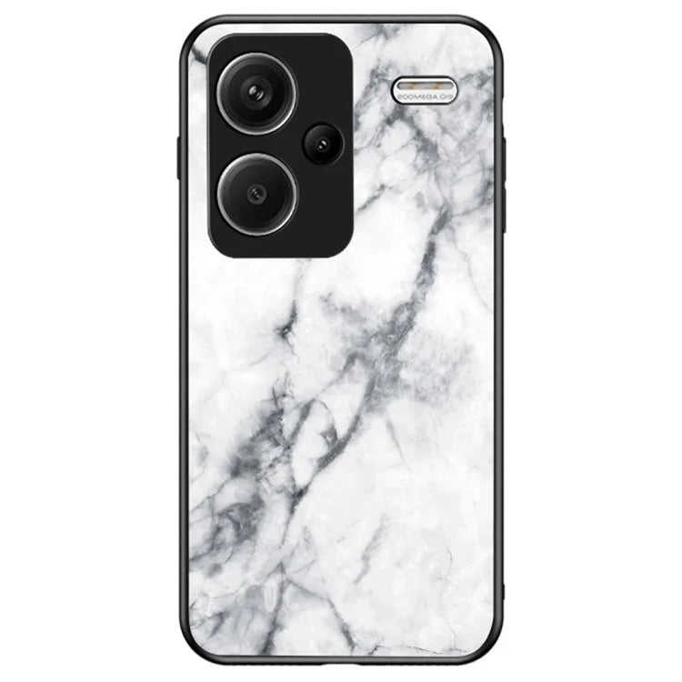 For Xiaomi Redmi Note 13 Pro+ 5G Cell Phone Case Marble Pattern Tempered Glass+PC+TPU Anti-drop Shell