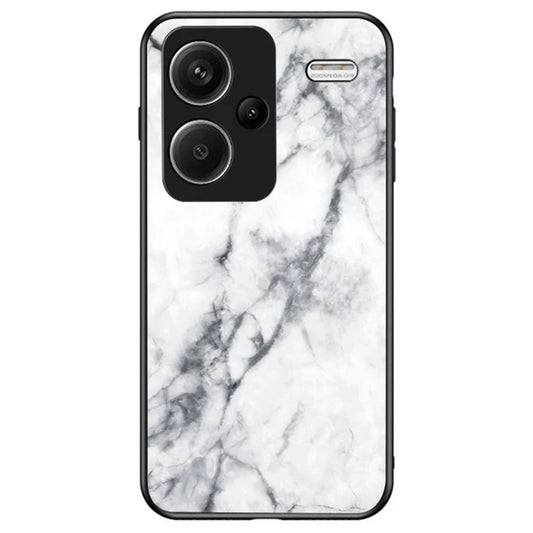 For Xiaomi Redmi Note 13 Pro+ 5G Cell Phone Case Marble Pattern Tempered Glass+PC+TPU Anti-drop Shell