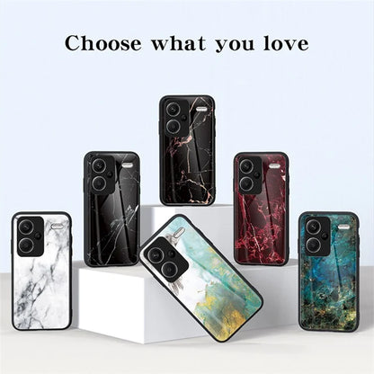 For Xiaomi Redmi Note 13 Pro+ 5G Cell Phone Case Marble Pattern Tempered Glass+PC+TPU Anti-drop Shell
