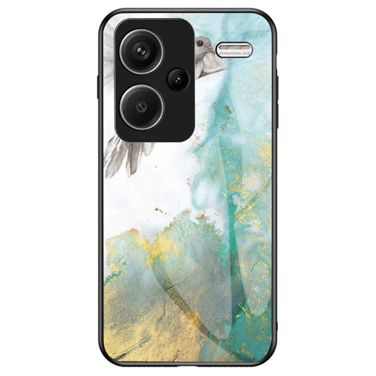 For Xiaomi Redmi Note 13 Pro+ 5G Cell Phone Case Marble Pattern Tempered Glass+PC+TPU Anti-drop Shell