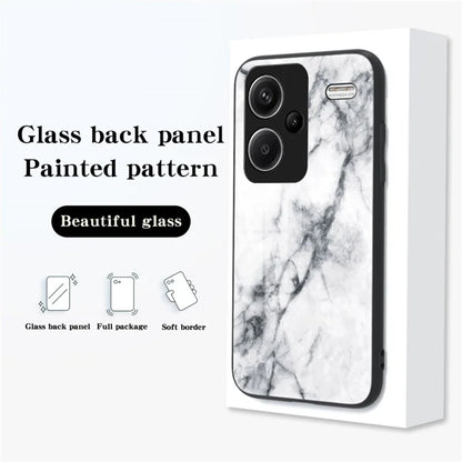For Xiaomi Redmi Note 13 Pro+ 5G Cell Phone Case Marble Pattern Tempered Glass+PC+TPU Anti-drop Shell