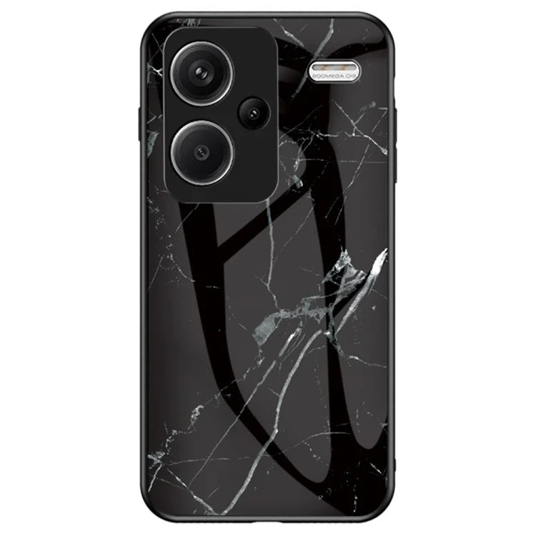 For Xiaomi Redmi Note 13 Pro+ 5G Cell Phone Case Marble Pattern Tempered Glass+PC+TPU Anti-drop Shell