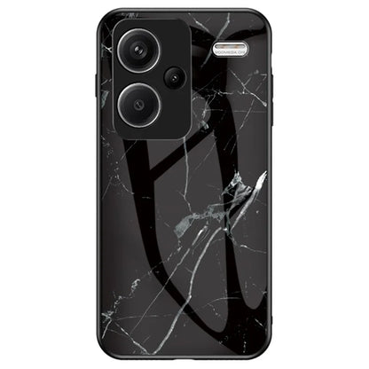 For Xiaomi Redmi Note 13 Pro+ 5G Cell Phone Case Marble Pattern Tempered Glass+PC+TPU Anti-drop Shell