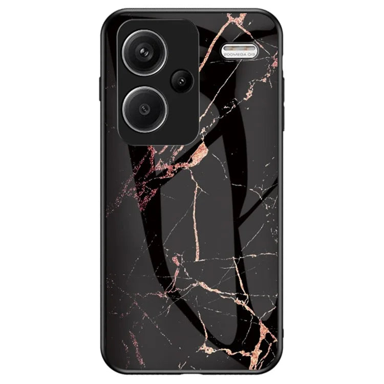 For Xiaomi Redmi Note 13 Pro+ 5G Cell Phone Case Marble Pattern Tempered Glass+PC+TPU Anti-drop Shell