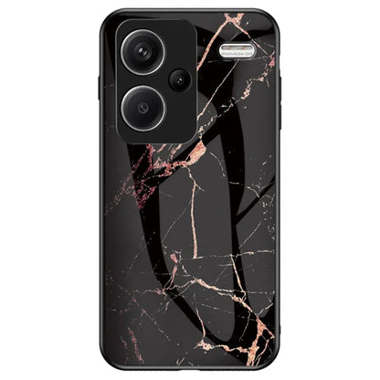 For Xiaomi Redmi Note 13 Pro+ 5G Cell Phone Case Marble Pattern Tempered Glass+PC+TPU Anti-drop Shell