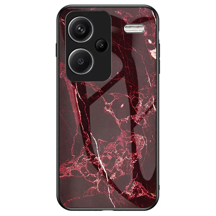 For Xiaomi Redmi Note 13 Pro+ 5G Cell Phone Case Marble Pattern Tempered Glass+PC+TPU Anti-drop Shell