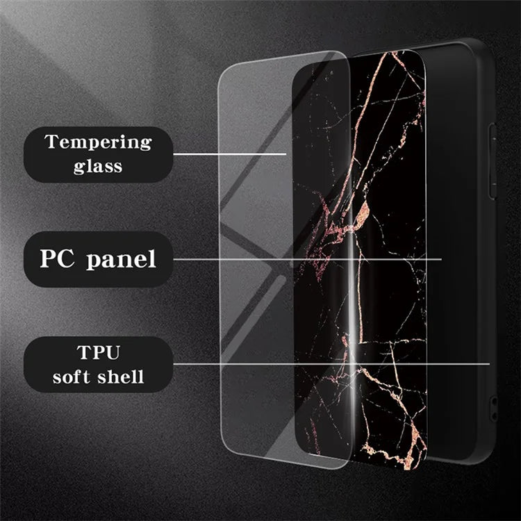 For Xiaomi Redmi Note 13 Pro+ 5G Cell Phone Case Marble Pattern Tempered Glass+PC+TPU Anti-drop Shell
