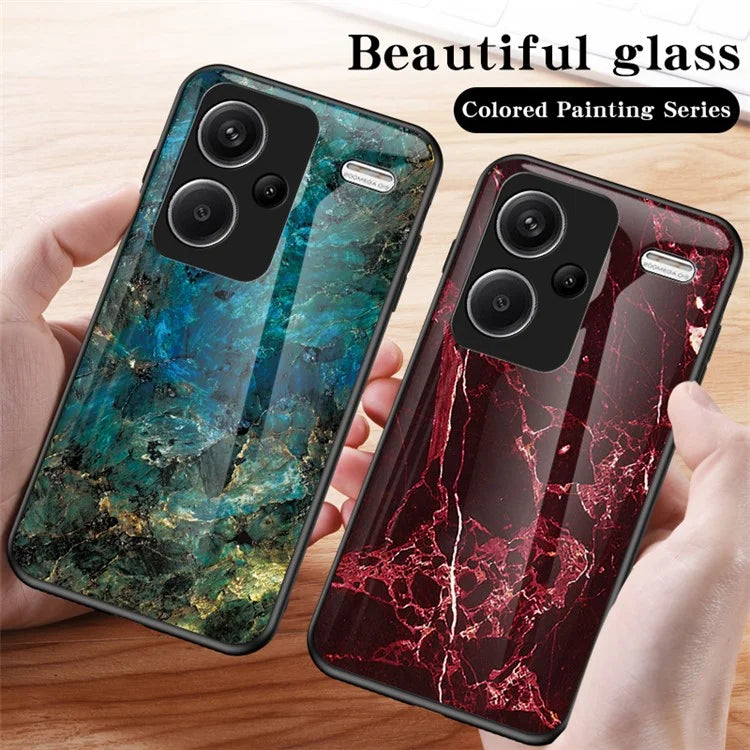 For Xiaomi Redmi Note 13 Pro+ 5G Cell Phone Case Marble Pattern Tempered Glass+PC+TPU Anti-drop Shell