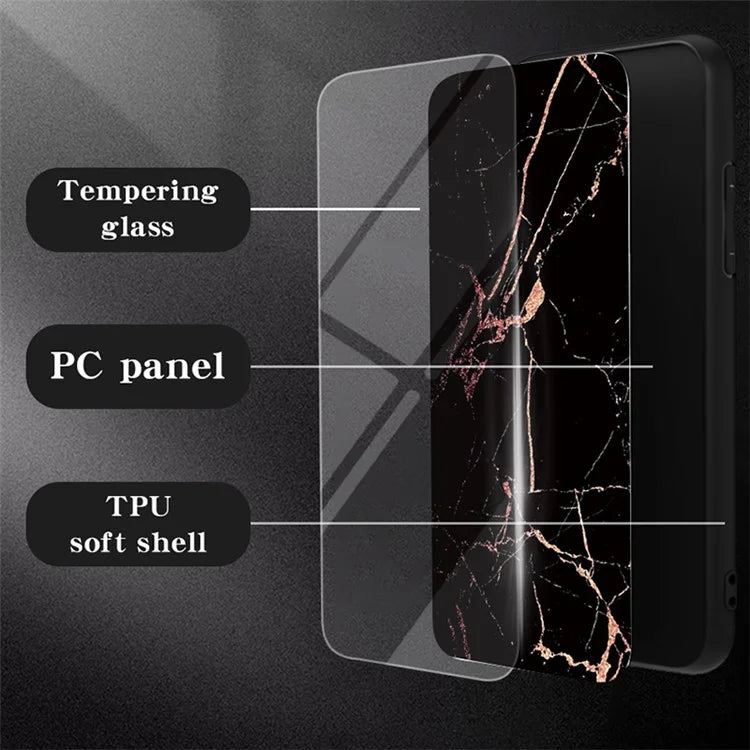 For Xiaomi Redmi Note 13 5G Case Marble Pattern Shockproof Tempered Glass+PC+TPU Cover