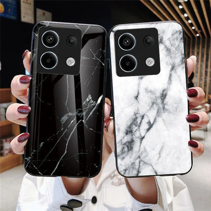For Xiaomi Redmi Note 13 Pro 5G / Poco X6 5G Case Marble Pattern Scratch-proof Tempered Glass+PC+TPU Phone Shell