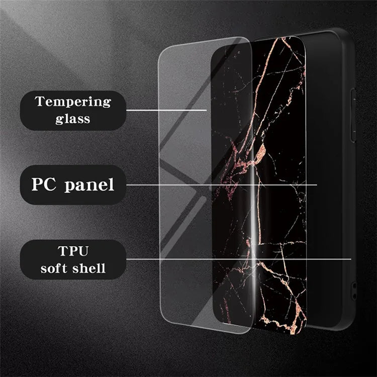 For Xiaomi Redmi Note 13 Pro 5G / Poco X6 5G Case Marble Pattern Scratch-proof Tempered Glass+PC+TPU Phone Shell