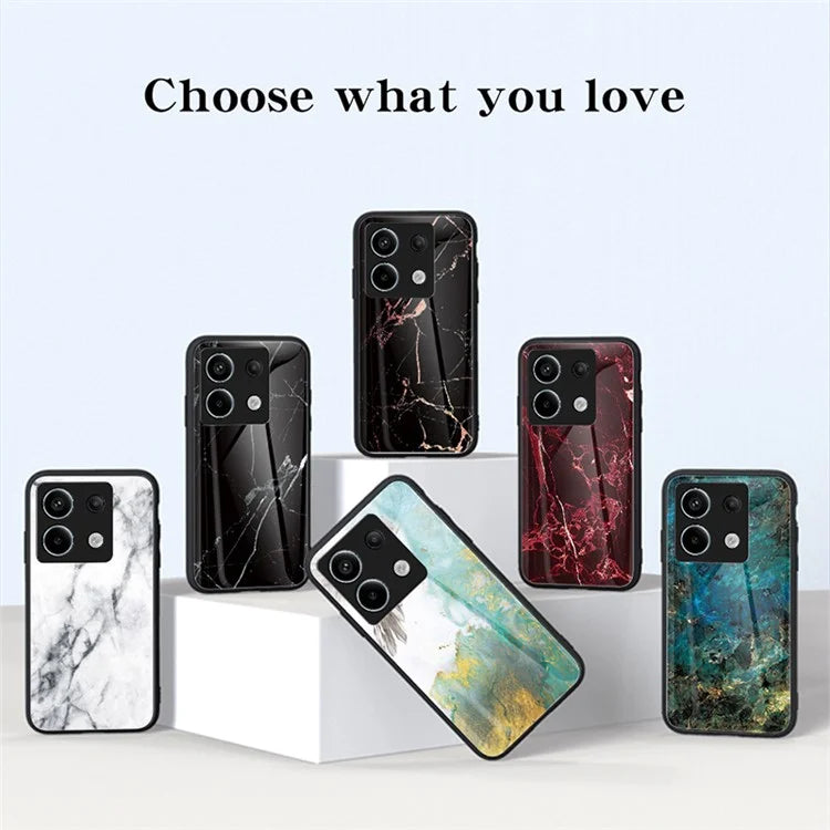 For Xiaomi Redmi Note 13 Pro 5G / Poco X6 5G Case Marble Pattern Scratch-proof Tempered Glass+PC+TPU Phone Shell