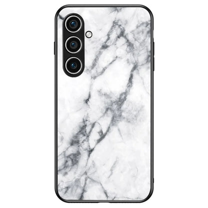 For Samsung Galaxy S24 Case Drop-proof Tempered Glass+PC+TPU Marble Pattern Printing Back Shell