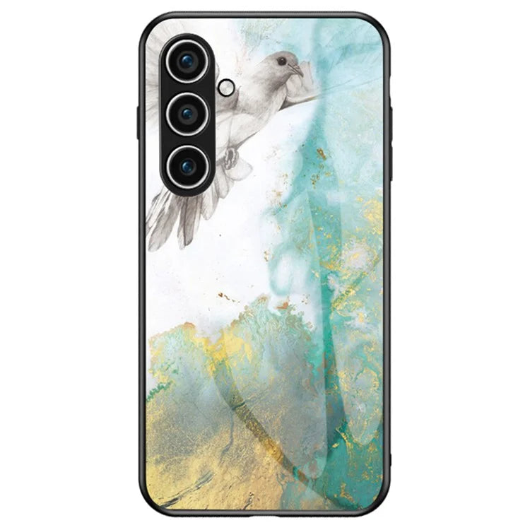 For Samsung Galaxy S24 Case Drop-proof Tempered Glass+PC+TPU Marble Pattern Printing Back Shell