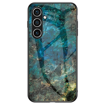 For Samsung Galaxy S24 Case Drop-proof Tempered Glass+PC+TPU Marble Pattern Printing Back Shell