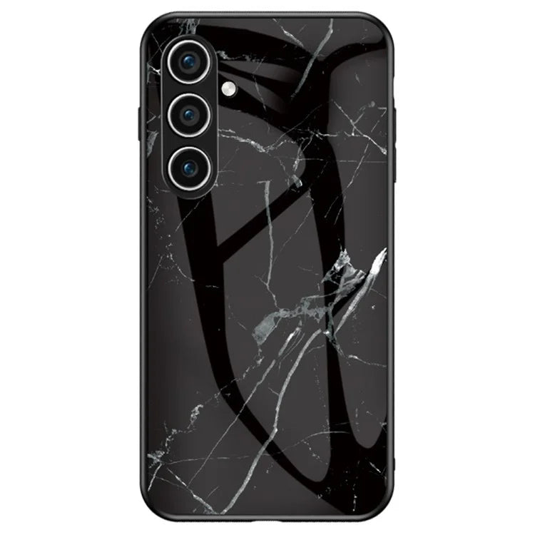 For Samsung Galaxy S24 Case Drop-proof Tempered Glass+PC+TPU Marble Pattern Printing Back Shell
