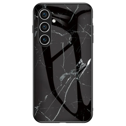 For Samsung Galaxy S24 Case Drop-proof Tempered Glass+PC+TPU Marble Pattern Printing Back Shell