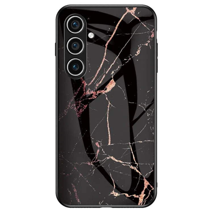 For Samsung Galaxy S24 Case Drop-proof Tempered Glass+PC+TPU Marble Pattern Printing Back Shell