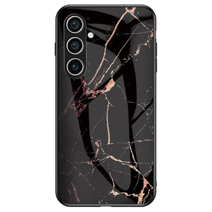 For Samsung Galaxy S24 Case Drop-proof Tempered Glass+PC+TPU Marble Pattern Printing Back Shell