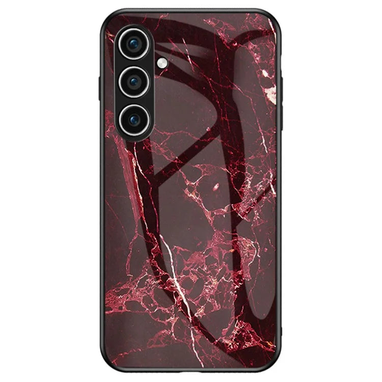 For Samsung Galaxy S24 Case Drop-proof Tempered Glass+PC+TPU Marble Pattern Printing Back Shell